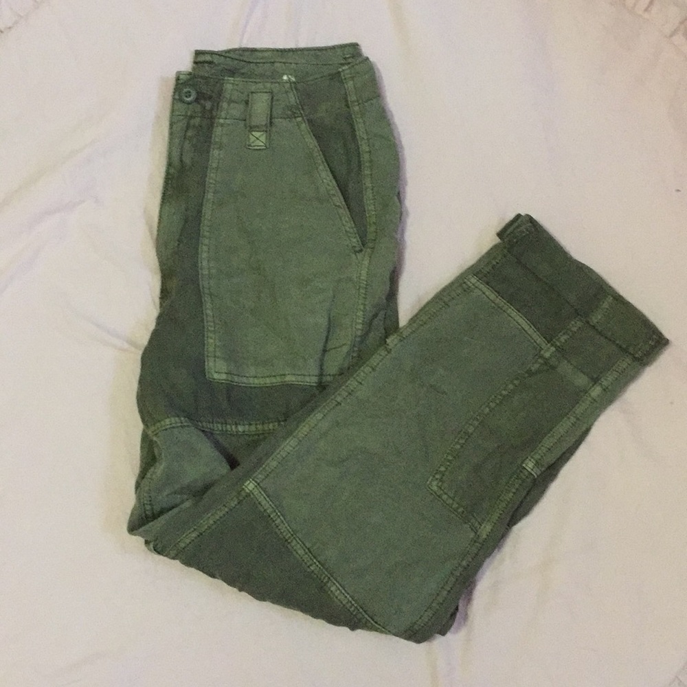 Green patched up pants